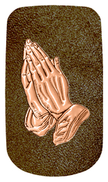 DAROYAL-516-CP-SH-BR Copper Praying Hands Shimmer Brown Background